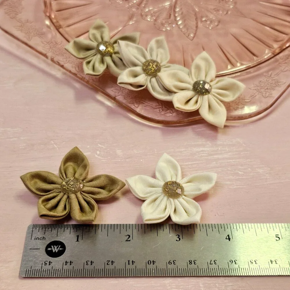 5pc Thatched Dauphin Fabric Flower Set, Vintage Fabrics